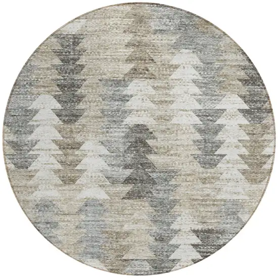 8' Taupe Beige And Tan Round Geometric Washable Indoor Outdoor Area Rug Photo 5