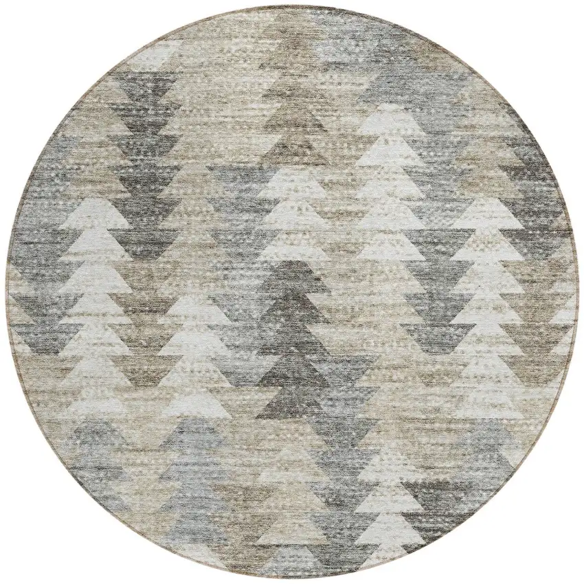 8' Taupe Beige And Tan Round Geometric Washable Indoor Outdoor Area Rug Photo 5