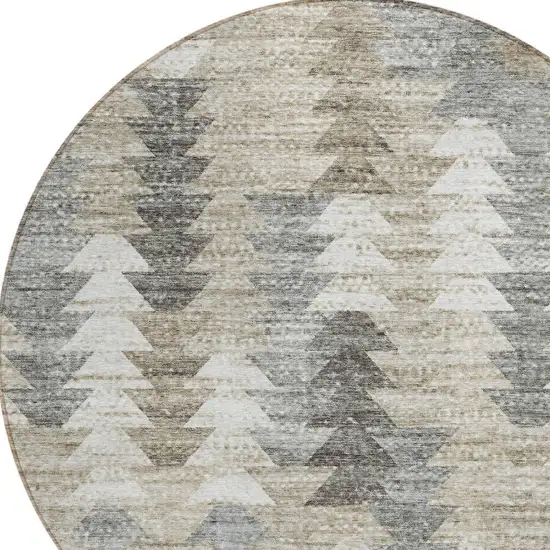 8' Taupe Beige And Tan Round Geometric Washable Indoor Outdoor Area Rug Photo 4