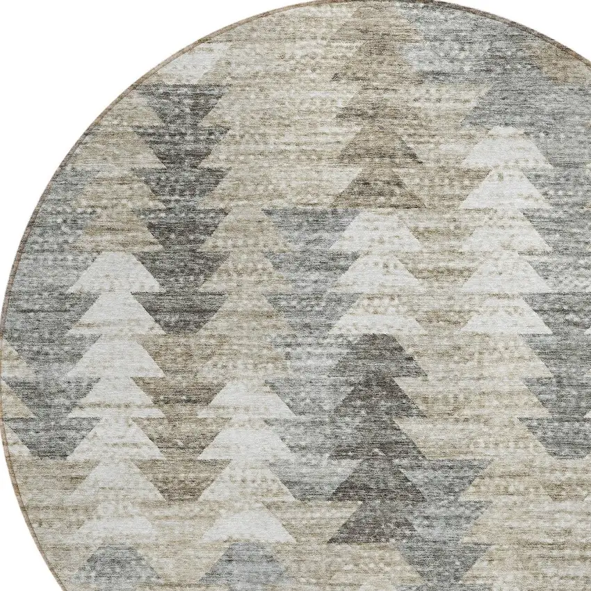 8' Taupe Beige And Tan Round Geometric Washable Indoor Outdoor Area Rug Photo 4
