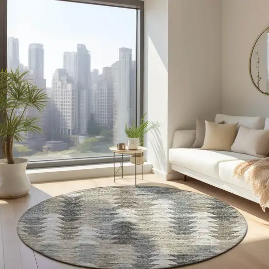 8' Taupe Beige And Tan Round Geometric Washable Indoor Outdoor Area Rug Photo 7
