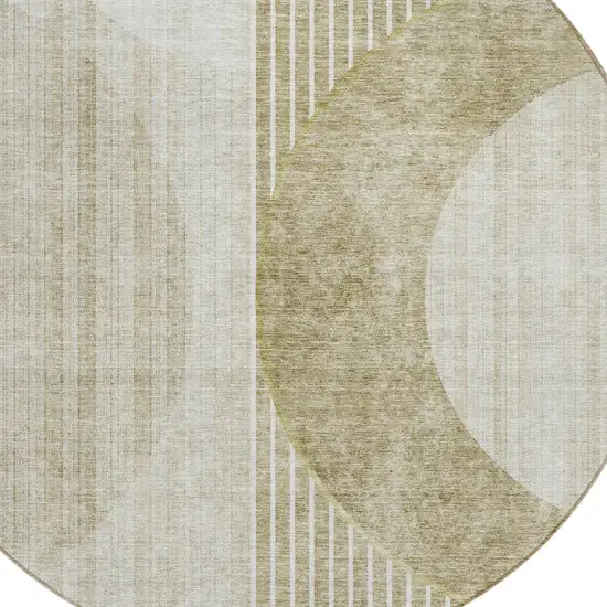 8' Taupe Beige And Tan Round Geometric Washable Indoor Outdoor Area Rug Photo 5