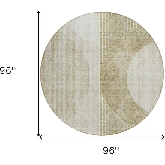 8' Taupe Beige And Tan Round Geometric Washable Indoor Outdoor Area Rug Photo 3