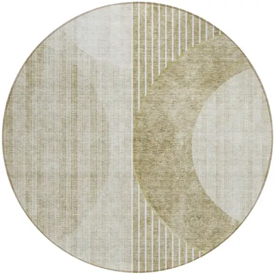 8' Taupe Beige And Tan Round Geometric Washable Indoor Outdoor Area Rug Photo 2