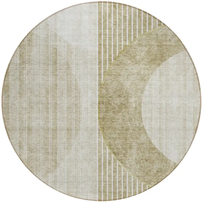 8' Taupe Beige And Tan Round Geometric Washable Indoor Outdoor Area Rug Photo 2