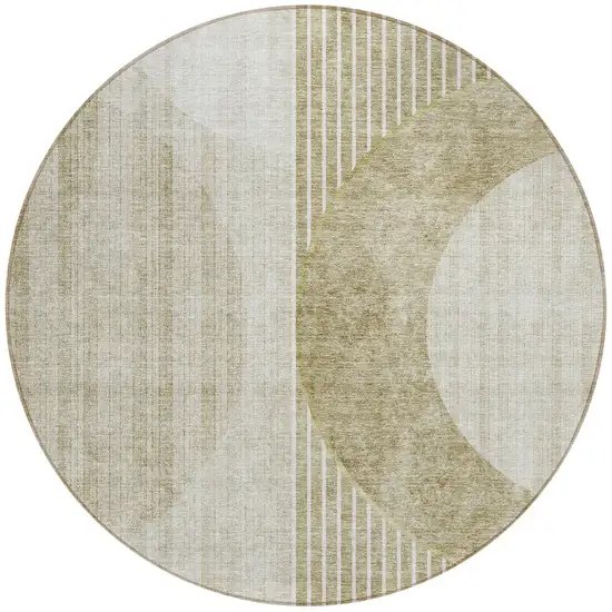 8' Taupe Beige And Tan Round Geometric Washable Indoor Outdoor Area Rug Photo 6