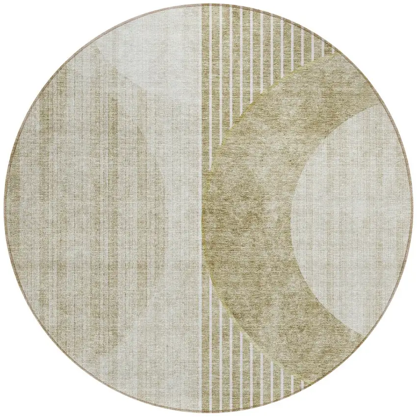 8' Taupe Beige And Tan Round Geometric Washable Indoor Outdoor Area Rug Photo 6