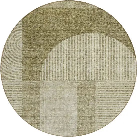 8' Taupe Beige And Tan Round Geometric Washable Indoor Outdoor Area Rug Photo 1