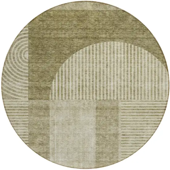 8' Taupe Beige And Tan Round Geometric Washable Indoor Outdoor Area Rug Photo 1