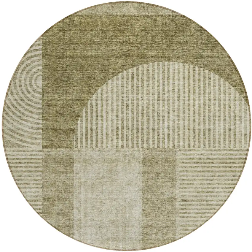 8' Taupe Beige And Tan Round Geometric Washable Indoor Outdoor Area Rug Photo 1