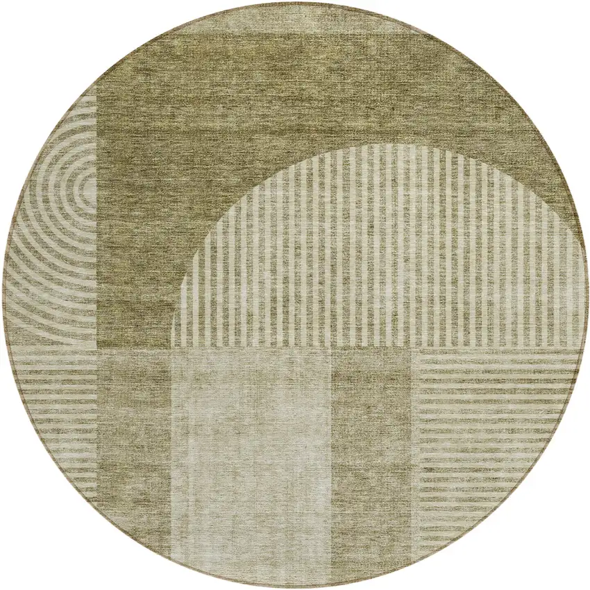 8' Taupe Beige And Tan Round Geometric Washable Indoor Outdoor Area Rug Photo 1