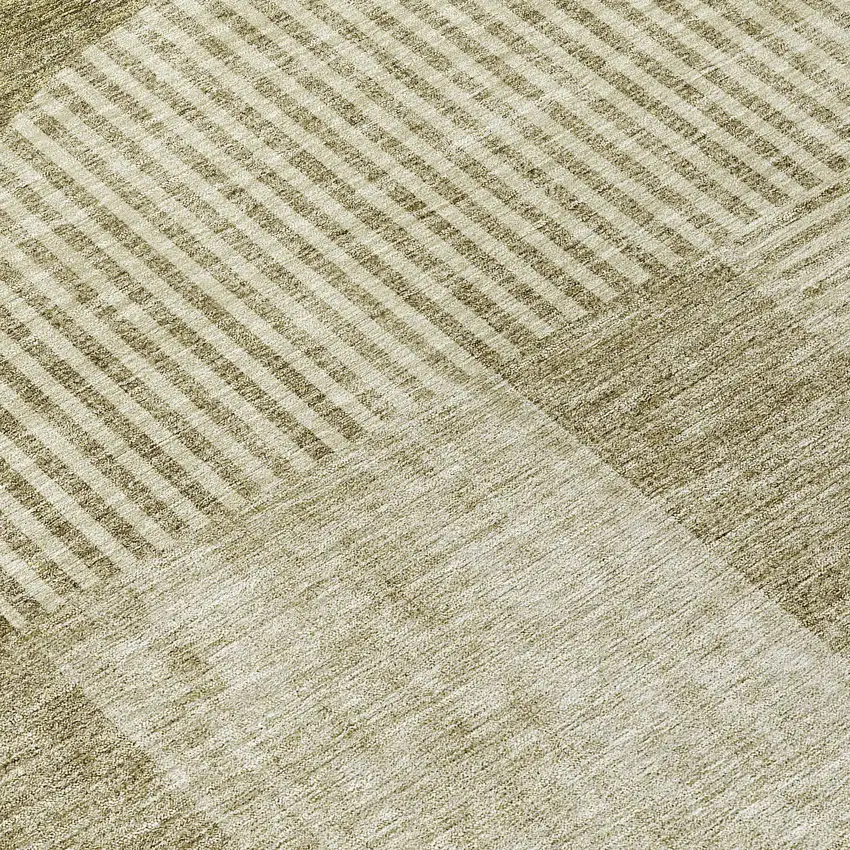 8' Taupe Beige And Tan Round Geometric Washable Indoor Outdoor Area Rug Photo 9