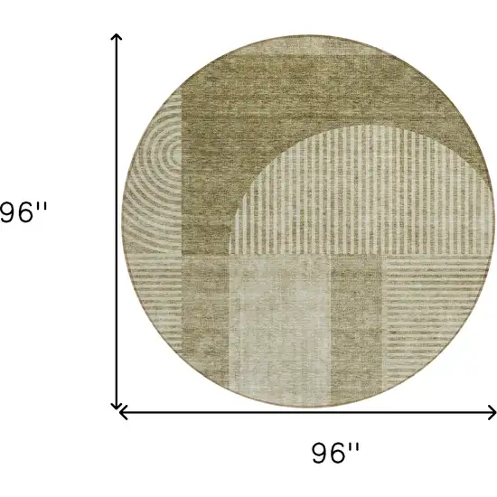 8' Taupe Beige And Tan Round Geometric Washable Indoor Outdoor Area Rug Photo 8