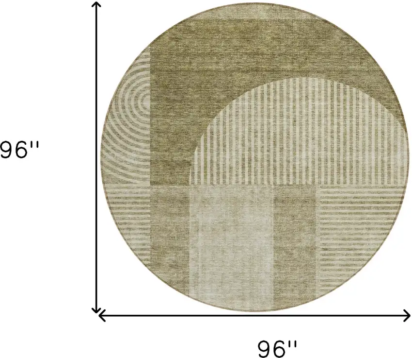 8' Taupe Beige And Tan Round Geometric Washable Indoor Outdoor Area Rug Photo 8