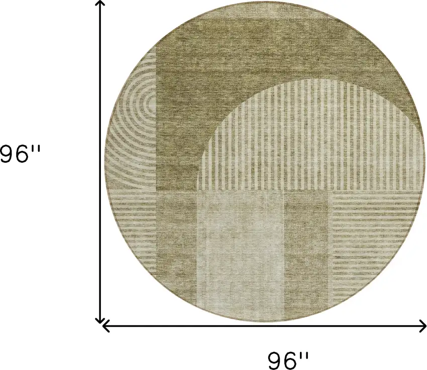 8' Taupe Beige And Tan Round Geometric Washable Indoor Outdoor Area Rug Photo 8
