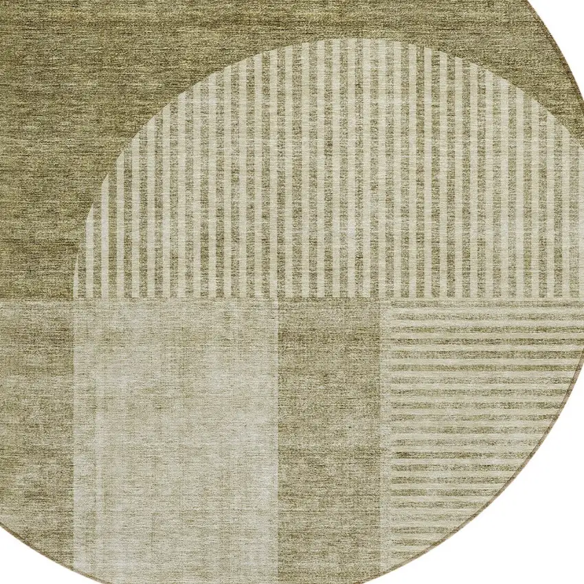 8' Taupe Beige And Tan Round Geometric Washable Indoor Outdoor Area Rug Photo 4