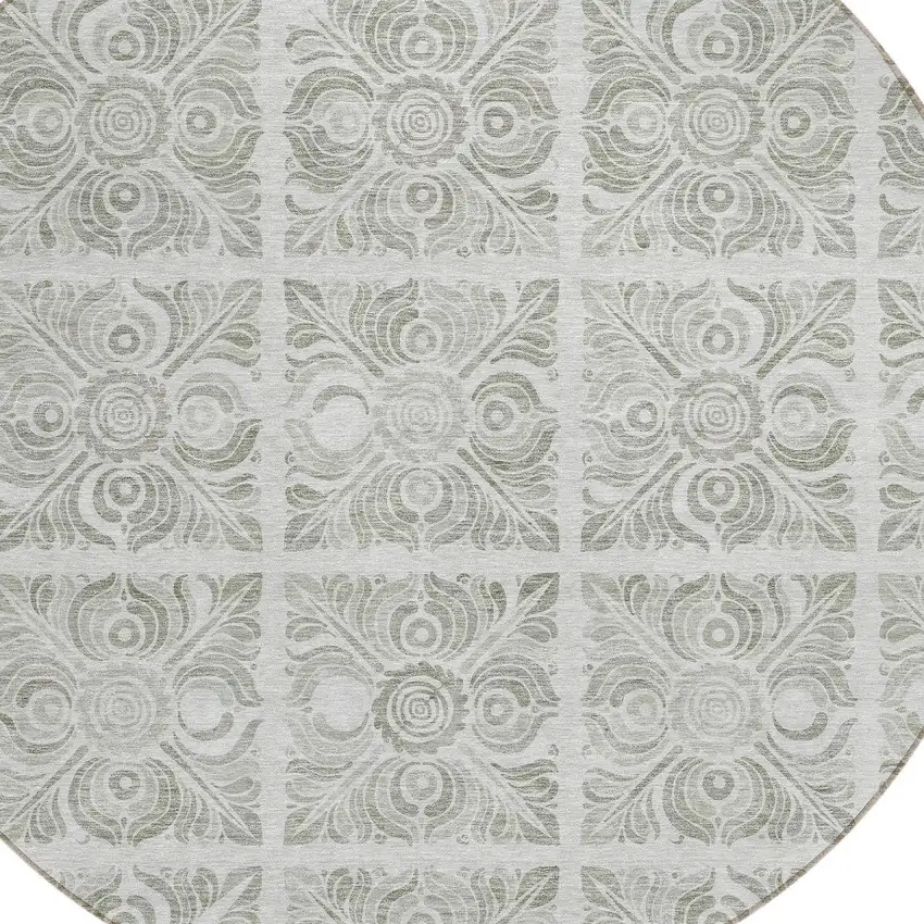 8' Taupe Beige And Tan Round Medallion Washable Indoor Outdoor Area Rug Photo 4