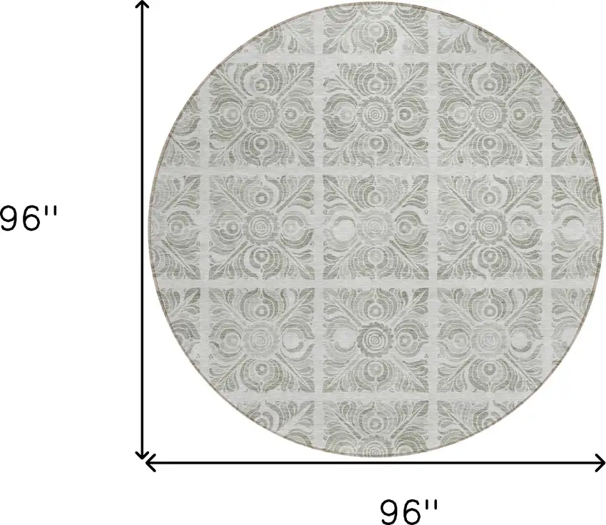8' Taupe Beige And Tan Round Medallion Washable Indoor Outdoor Area Rug Photo 3