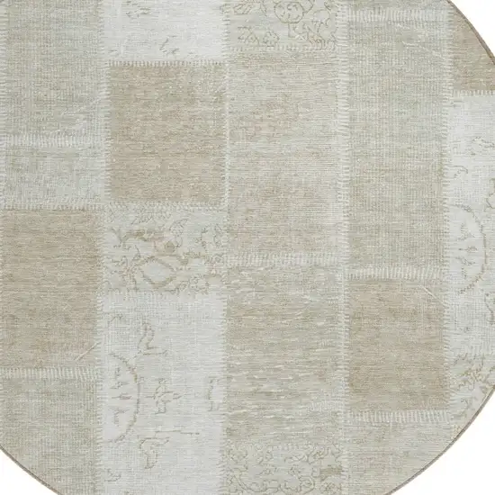 8' Taupe Beige And Tan Round Patchwork Washable Indoor Outdoor Area Rug Photo 4