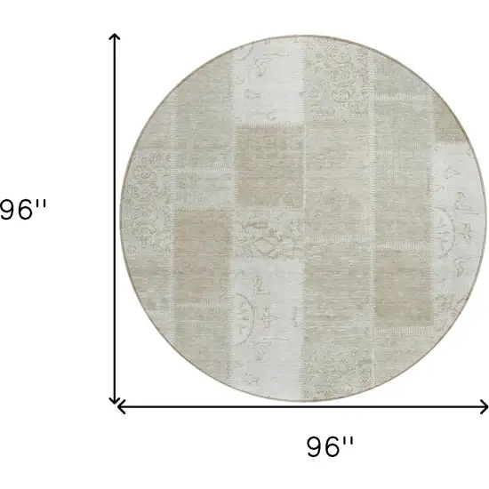 8' Taupe Beige And Tan Round Patchwork Washable Indoor Outdoor Area Rug Photo 8