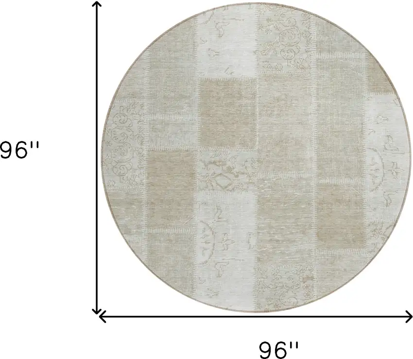 8' Taupe Beige And Tan Round Patchwork Washable Indoor Outdoor Area Rug Photo 8