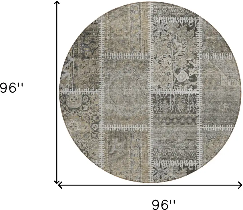 8' Taupe Beige And Tan Round Patchwork Washable Indoor Outdoor Area Rug Photo 7