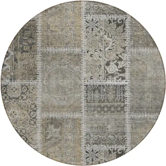 8' Taupe Beige And Tan Round Patchwork Washable Indoor Outdoor Area Rug Photo 1