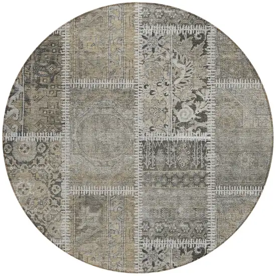 8' Taupe Beige And Tan Round Patchwork Washable Indoor Outdoor Area Rug Photo 4