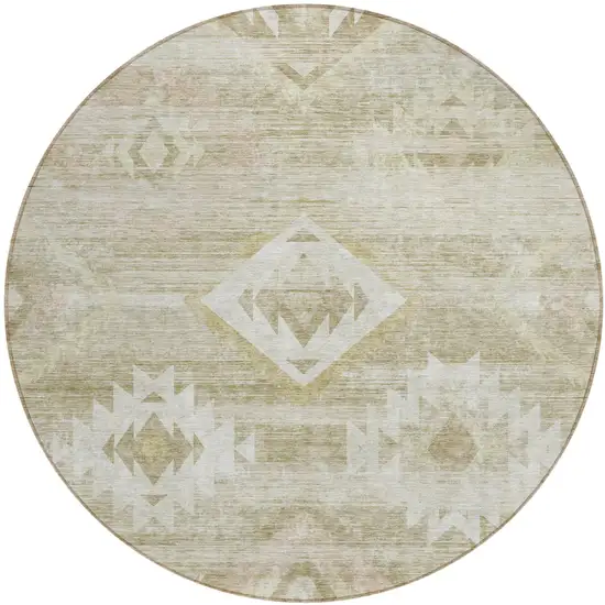 8' Taupe Beige And Tan Round Southwestern Washable Indoor Outdoor Area Rug Photo 2