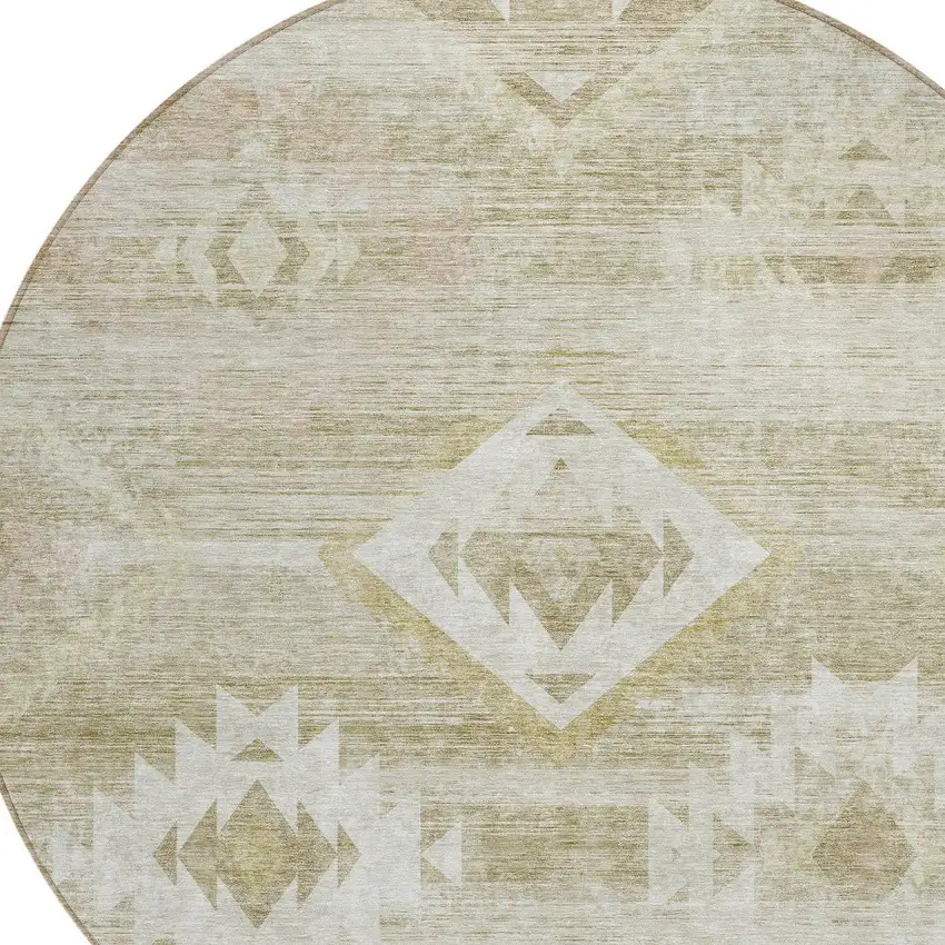 8' Taupe Beige And Tan Round Southwestern Washable Indoor Outdoor Area Rug Photo 4