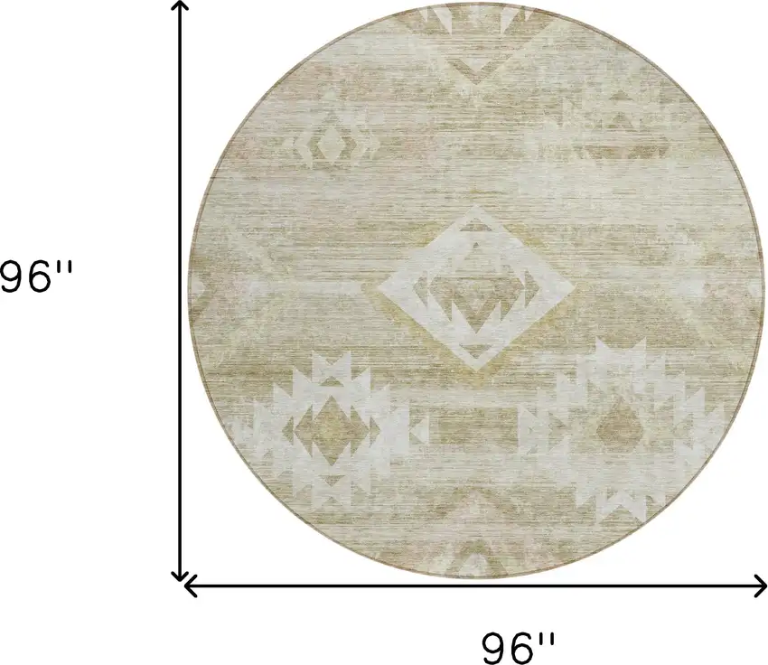 8' Taupe Beige And Tan Round Southwestern Washable Indoor Outdoor Area Rug Photo 3