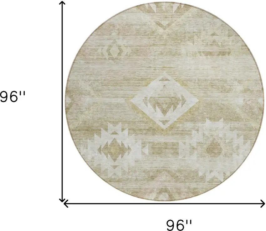 8' Taupe Beige And Tan Round Southwestern Washable Indoor Outdoor Area Rug Photo 3