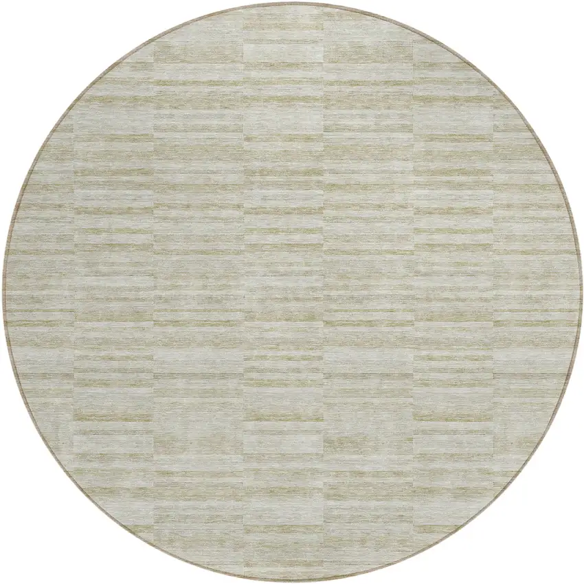 8' Taupe Beige And Tan Round Striped Washable Indoor Outdoor Area Rug Photo 2