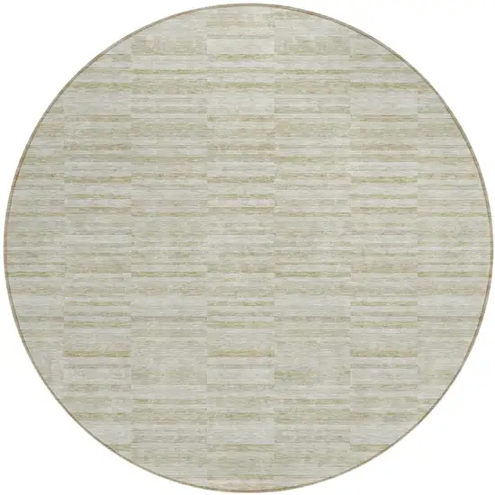 8' Taupe Beige And Tan Round Striped Washable Indoor Outdoor Area Rug Photo 2