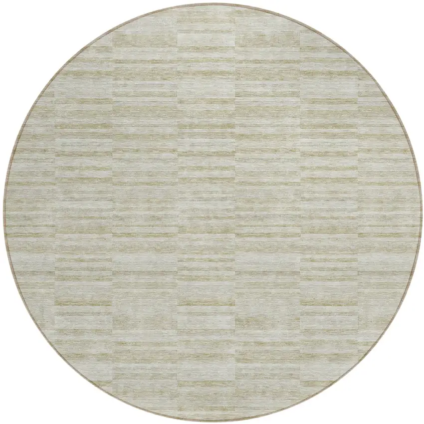 8' Taupe Beige And Tan Round Striped Washable Indoor Outdoor Area Rug Photo 2