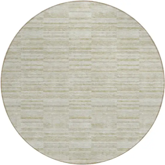 8' Taupe Beige And Tan Round Striped Washable Indoor Outdoor Area Rug Photo 2