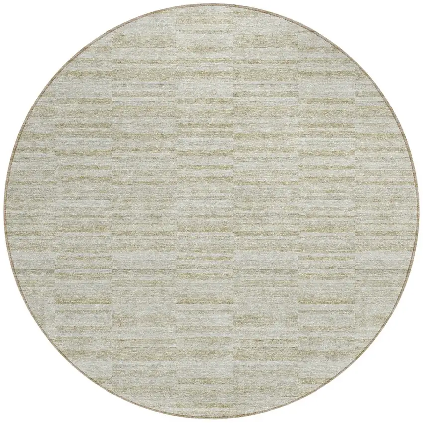 8' Taupe Beige And Tan Round Striped Washable Indoor Outdoor Area Rug Photo 4