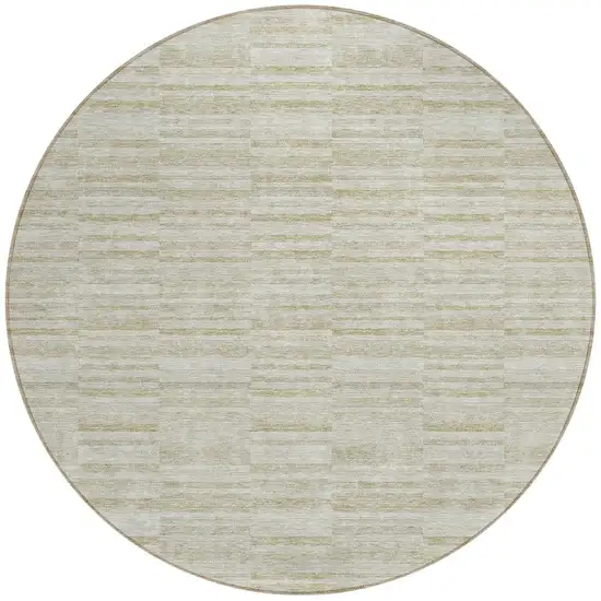 8' Taupe Beige And Tan Round Striped Washable Indoor Outdoor Area Rug Photo 4