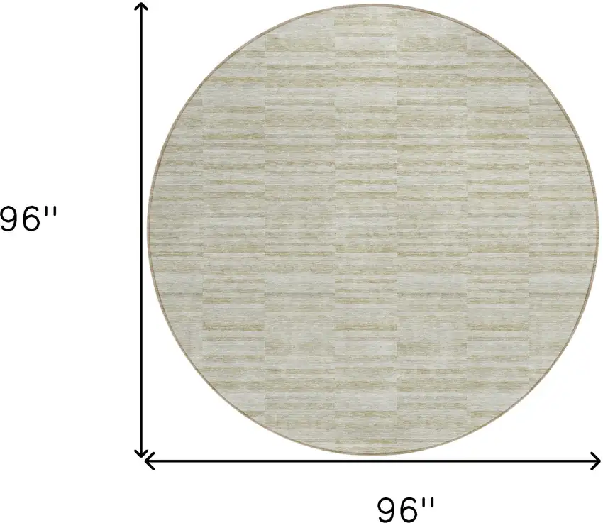 8' Taupe Beige And Tan Round Striped Washable Indoor Outdoor Area Rug Photo 3