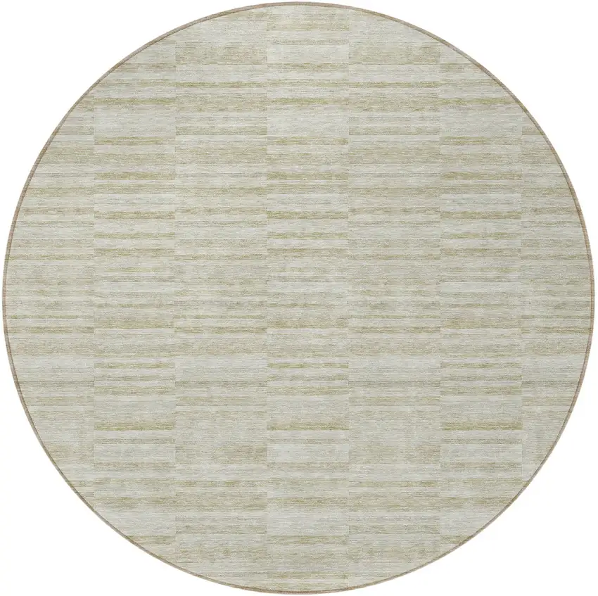 8' Taupe Beige And Tan Round Striped Washable Indoor Outdoor Area Rug Photo 5