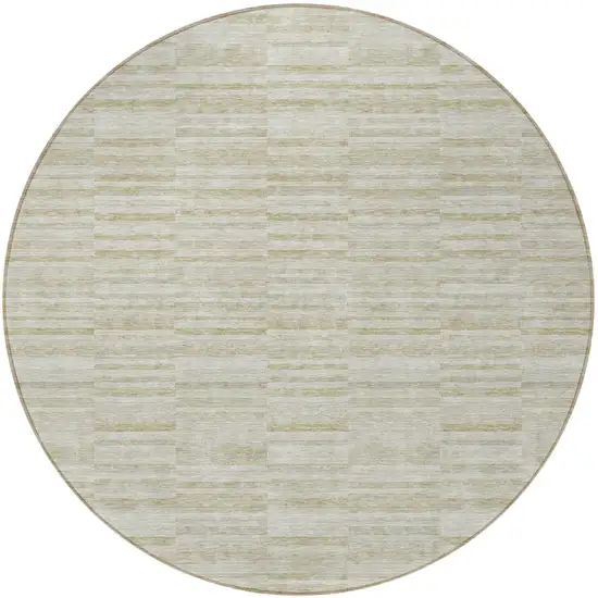 8' Taupe Beige And Tan Round Striped Washable Indoor Outdoor Area Rug Photo 5