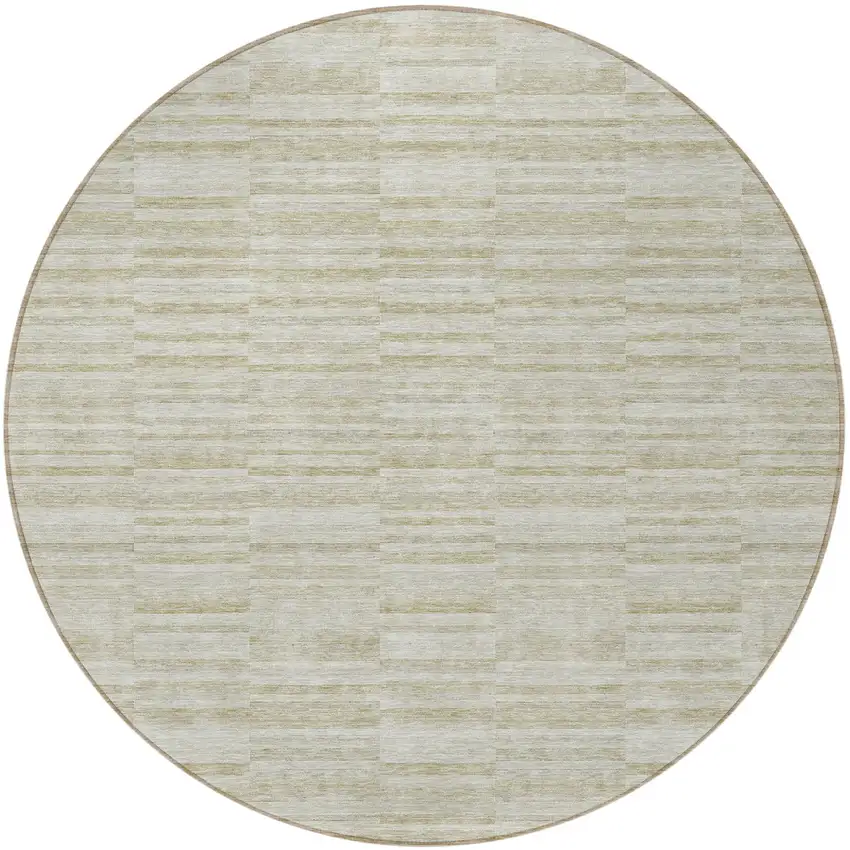 8' Taupe Beige And Tan Round Striped Washable Indoor Outdoor Area Rug Photo 5