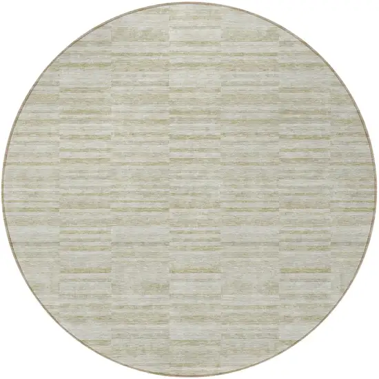 8' Taupe Beige And Tan Round Striped Washable Indoor Outdoor Area Rug Photo 5