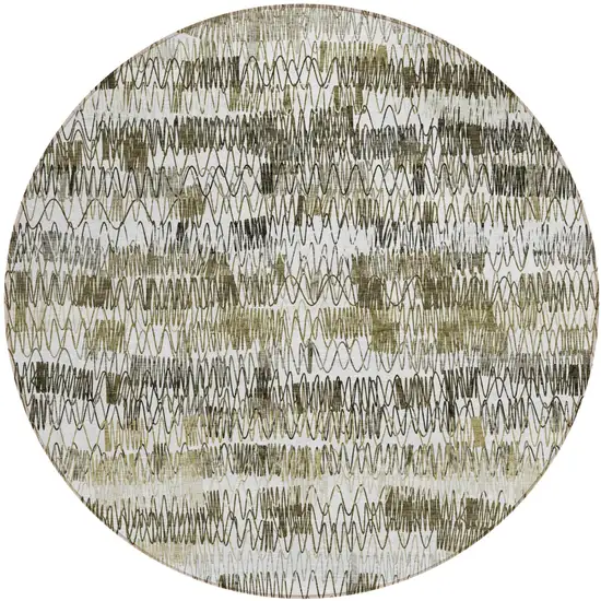 8' Taupe Beige And Tan Round Striped Washable Indoor Outdoor Area Rug Photo 2