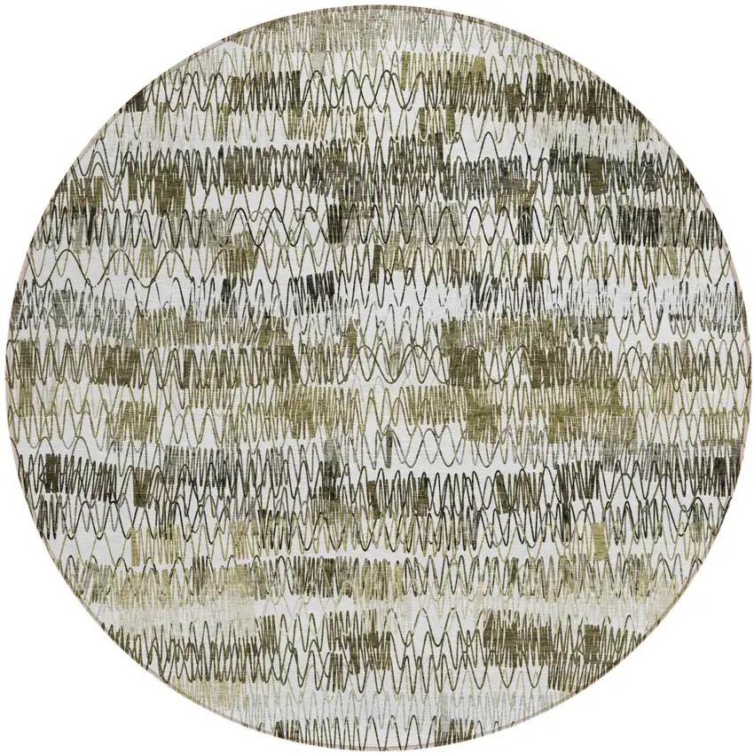 8' Taupe Beige And Tan Round Striped Washable Indoor Outdoor Area Rug Photo 2