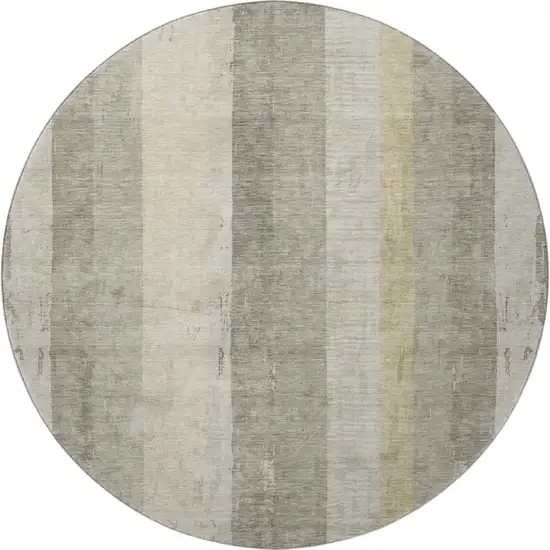 8' Taupe Beige And Tan Striped Washable Round Rug With UV Protection Photo 3
