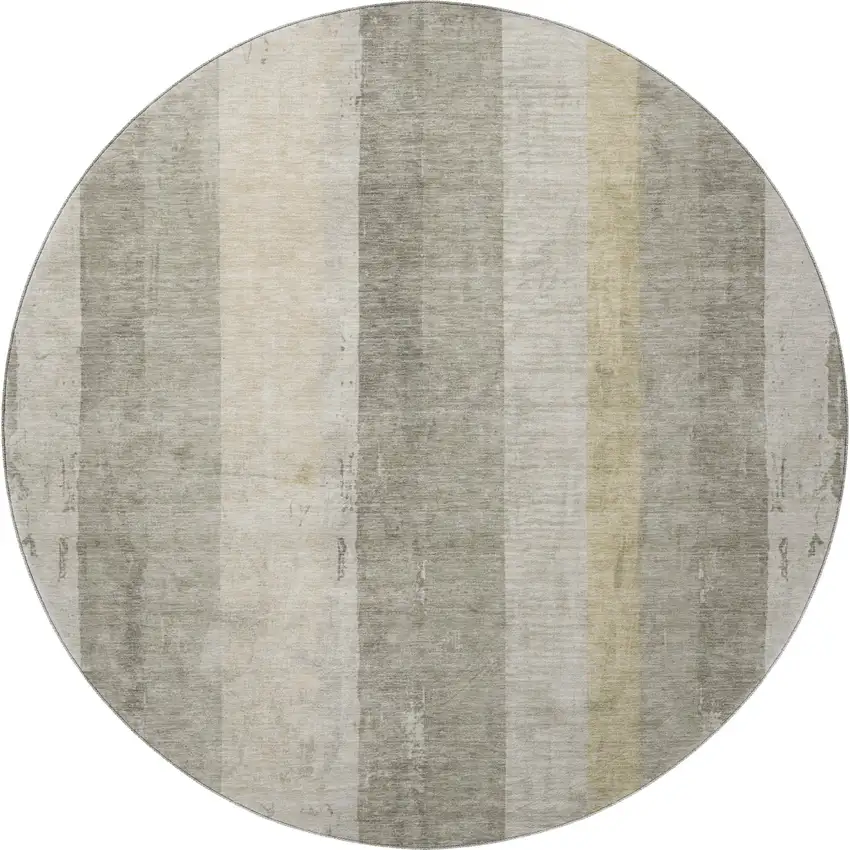 8' Taupe Beige And Tan Striped Washable Round Rug With UV Protection Photo 3