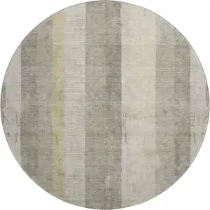 Photo of 8' Taupe Beige And Tan Striped Washable Round Rug With UV Protection