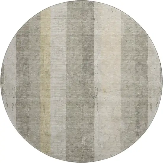 8' Taupe Beige And Tan Striped Washable Round Rug With UV Protection Photo 1