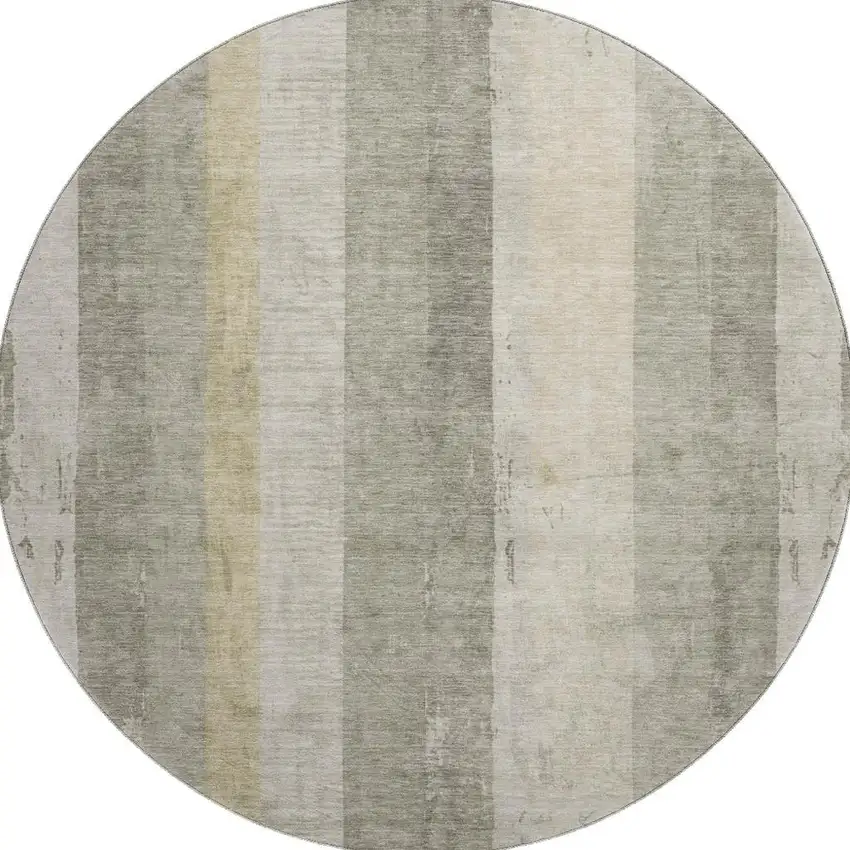 8' Taupe Beige And Tan Striped Washable Round Rug With UV Protection Photo 2